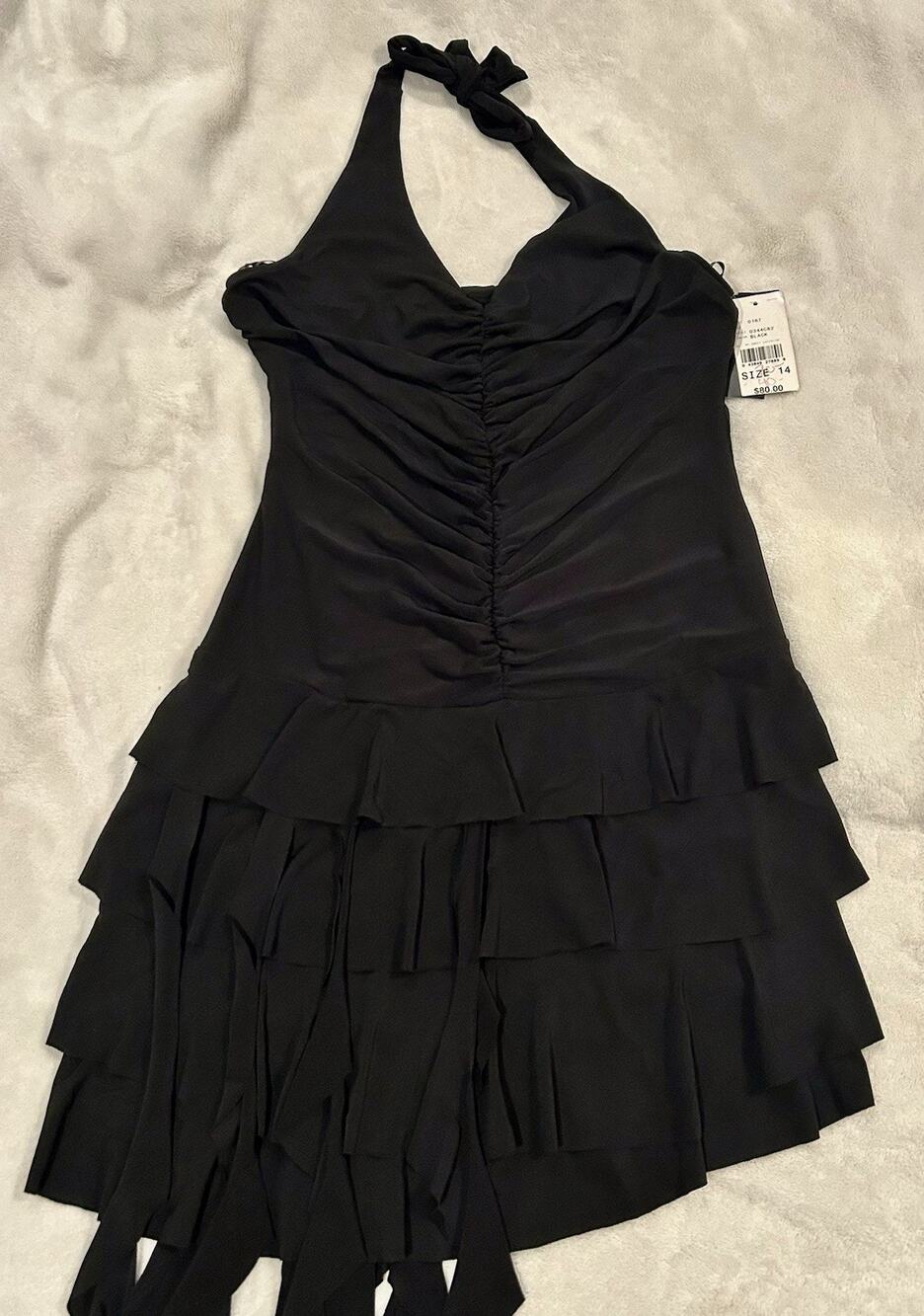AGB Dress By Byer California Women’s Black Halter Ruffle Dress -Size 14- NWT